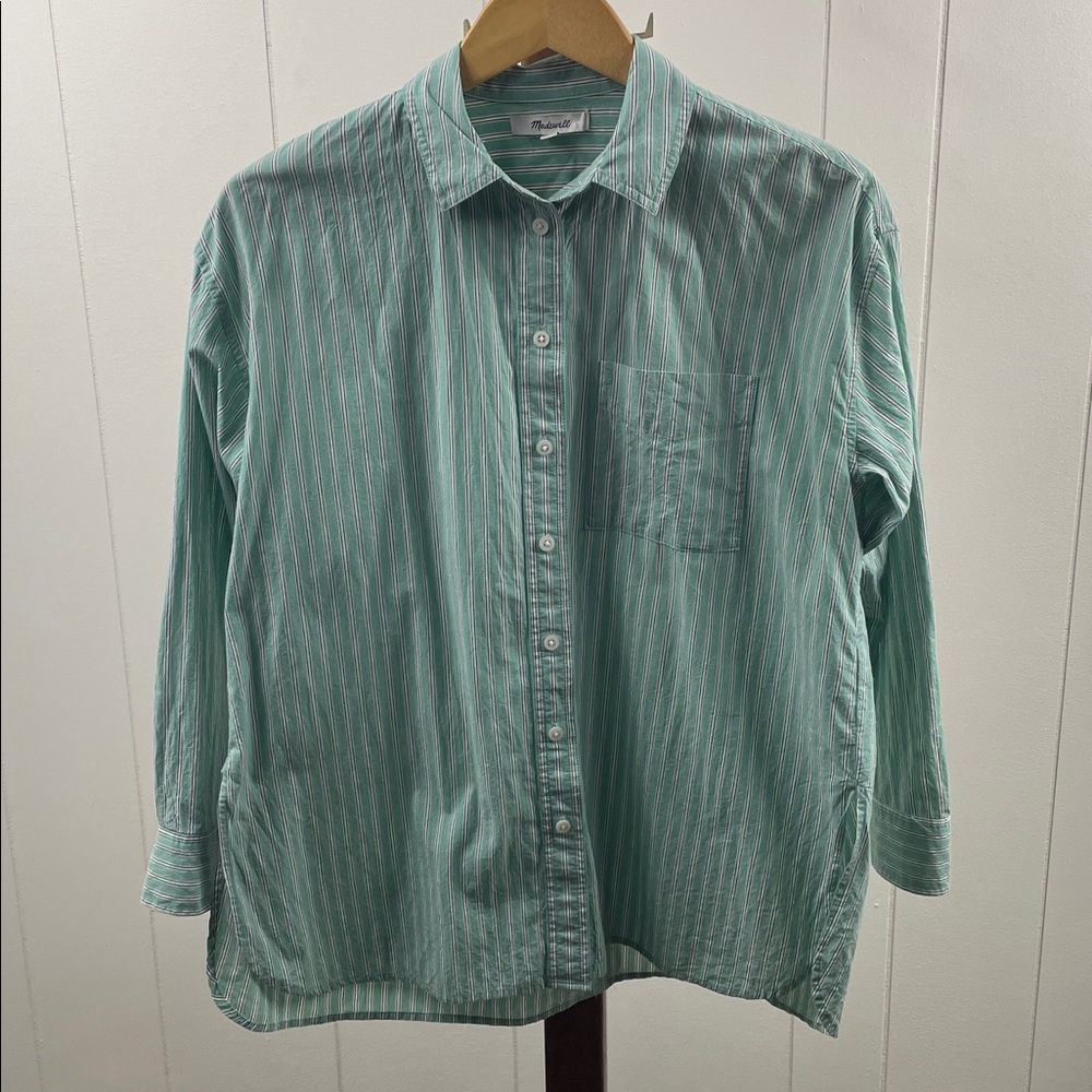 Madewell The Signature Poplin Oversized Shirt Dusty Verdigris - Picture 3 of 6
